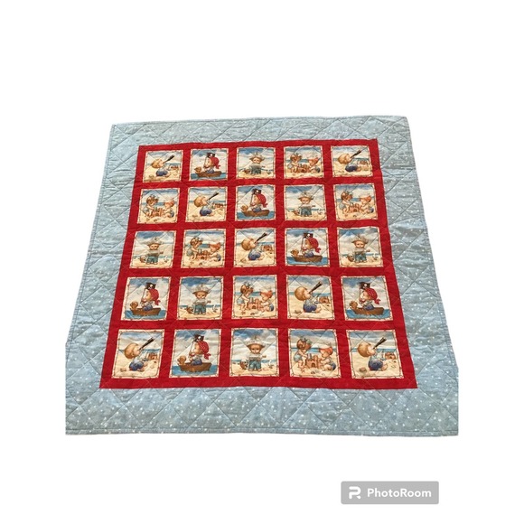 Baby Handmade‎ Quilt Children  Playing By The Sea - Picture 1 of 14